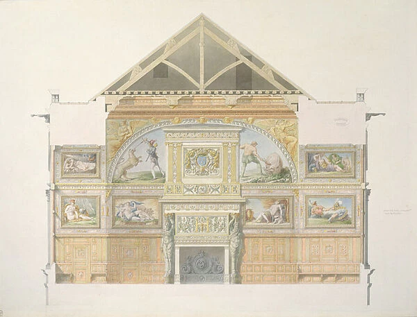 Ms 1014 Elevation of the ballroom at Fontainebleau, plate from an album