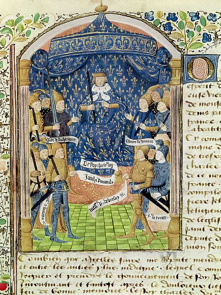 Ms 1151 f. 1 Charles VII (1403-61) Surrounded by his Court and Joan of Arc (1412-31