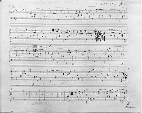 Ms. 117, Waltz in F minor, Opus 70, Number 2, dedicated to Elise Gavard (pen & ink on paper)