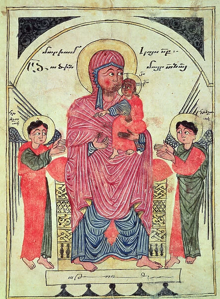 Ms 481 fol. 8v Virgin and Child with Angels, from a Gospel, 1330 (vellum)