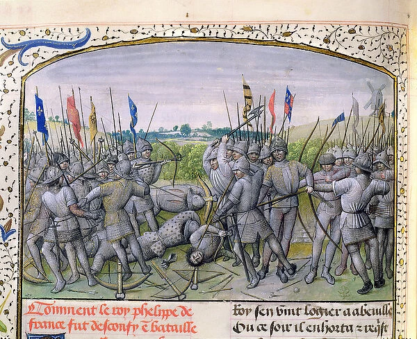 Ms 659 f. 255 r. The Battle of Crecy in 1346, 1477 (vellum)