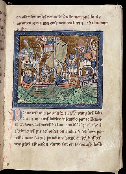 MS Marlay Add 1 f. 86 Page of text with illumination of a sea battle