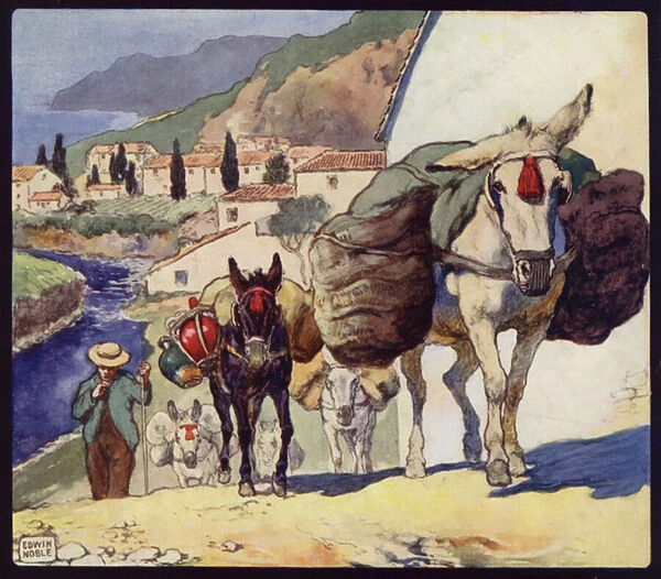 Mules on a Spanish Pass (colour litho)