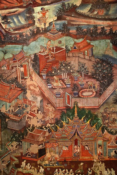 Detail of the murals of Viharn laikam portraying the Sang Thong Tales (mural)
