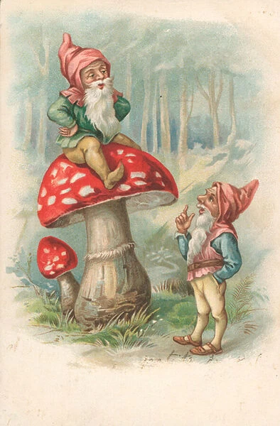 Mushroom with gnomes (chromolitho)