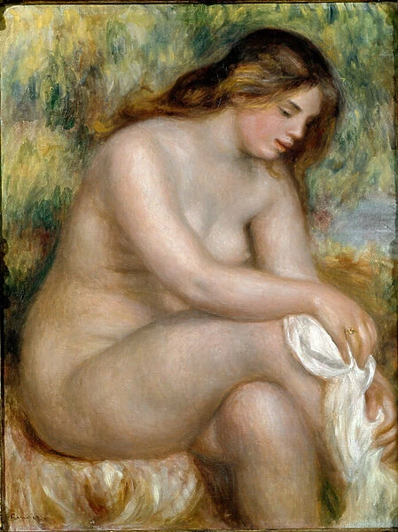 Naked sitting (bather wiping her leg), 1910 (oil on canvas)