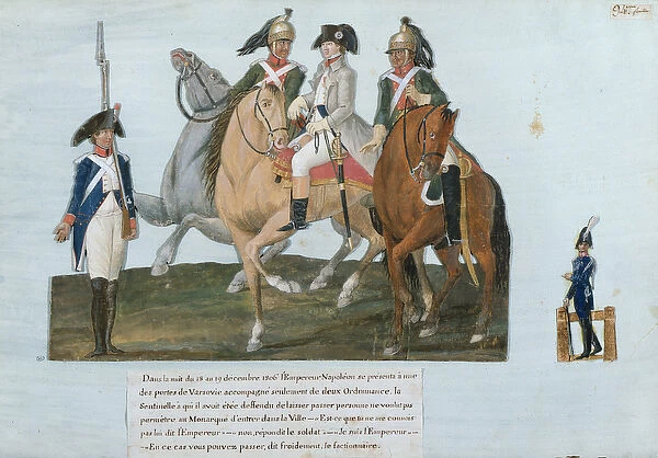 Napoleon Bonaparte (1769-1821) and the Varsovian Sentry (gouache on paper)