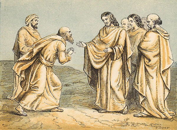 Nathanael brought to Jesus (coloured engraving)