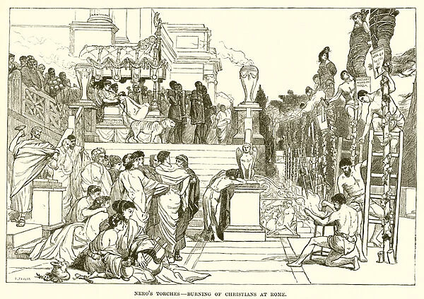 Neros torches-Burning of Christians at Rome (engraving)