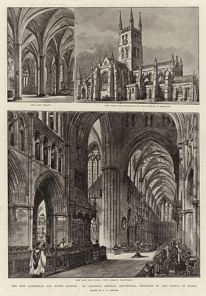 The New Cathedral for South London, St Saviours Church, Southwark, reopended by the Prince of Wales (litho)
