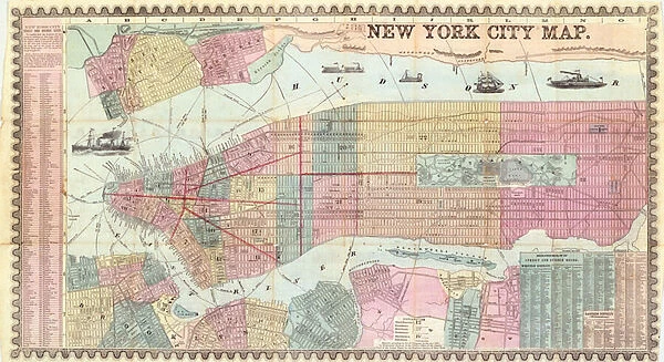 New York City Map, 1857, 1857 (black ink on paper, colour wash)