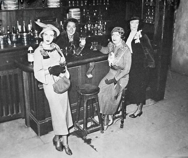New York society women enjoy their first legal drink after the repeal of the Volstead Act