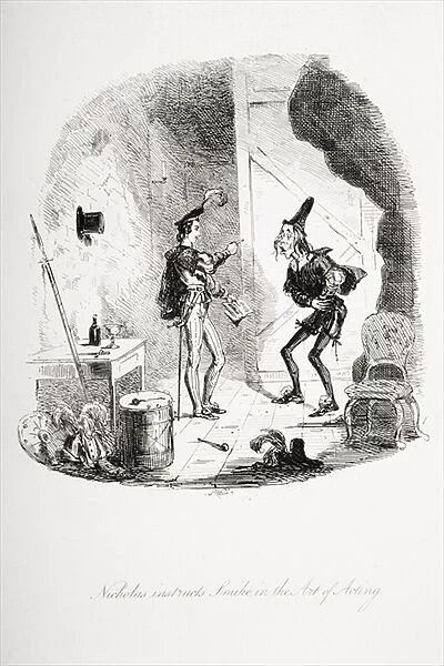 Nicholas instructs Smike in the art of acting, illustration from Nicholas Nickleby