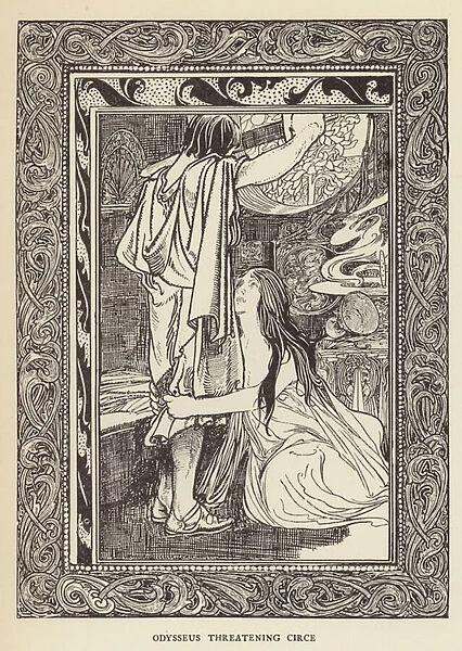 Odysseus threatening Circe (engraving)