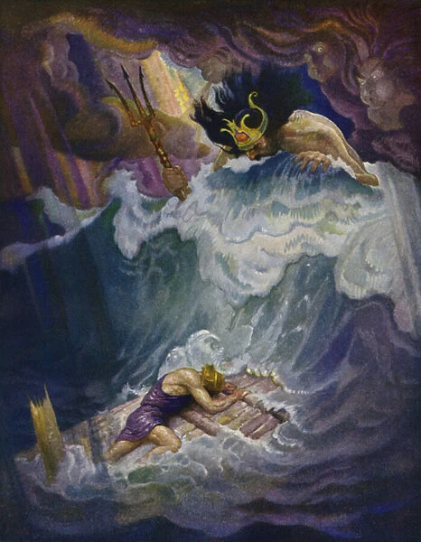 Odyssey: The raft of Odysseus (colour litho)