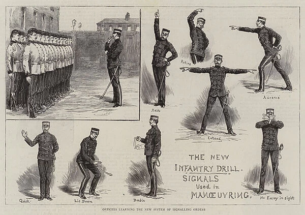 Officers learning the New System of Signalling Orders (engraving)