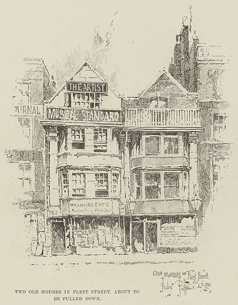 Two Old Houses in Fleet Street, about to be pulled down (engraving)