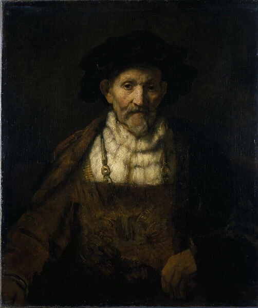 An old man in fanciful costume (oil on canvas)