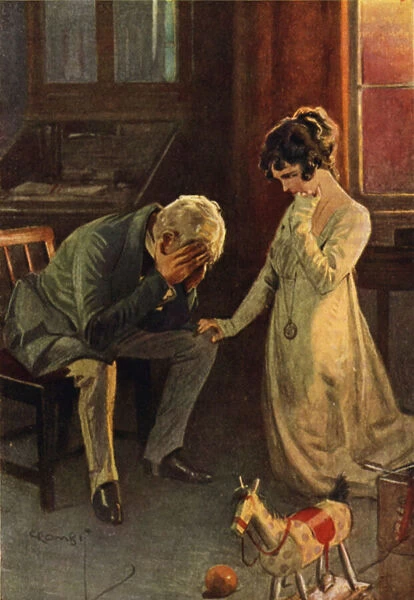 Old Sedley confesses the true state of affairs to Amelia (colour litho)