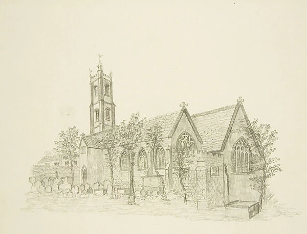 Old St Michaels Church, 1822 (pencil & w  /  c on paper)