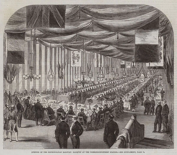 Opening of the Metropolitan Railway, Banquet at the Farringdon-Street Station (engraving)