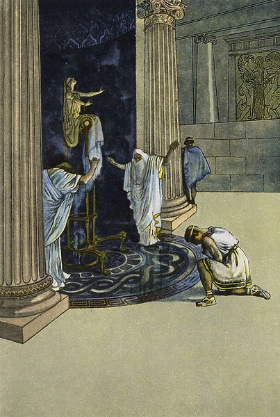 Orestes is ordered by Apollo to go to Tauris and bring the statue of Artemis to Athens (colour litho)