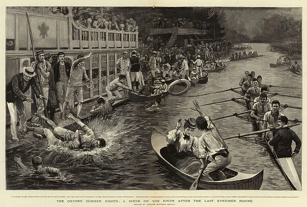 The Oxford Summer Eights, A Scene on the River after the Last Evenings Racing (engraving)