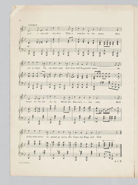 Page 4 of a musical score for the song Just a Soldier (litho)