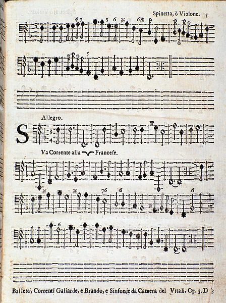 Page of musical score of Balletti, correnti alla francese opus 3 by Giovanni Battista