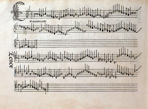 Page of musical score of Harmonice Musices Odhecaton by Ottaviano Petrucci (1501)