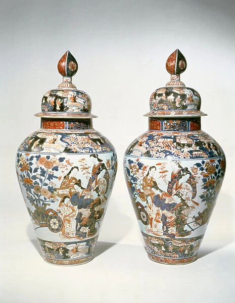Pair of Imari baluster vases and covers (ceramic)