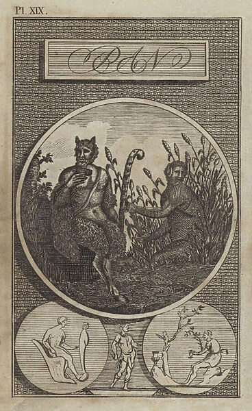 Pan, ancient Greek god of nature and the wild (engraving)