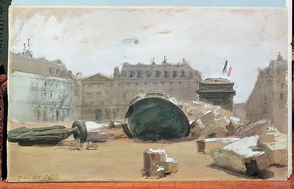 Paris Commune: The Fall of the Vendome Column, 29th May 1871 (w  /  c on paper)