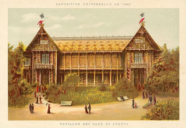 Pavilion of Waters and Forests, Exposition Universelle 1889, Paris (chromolitho)
