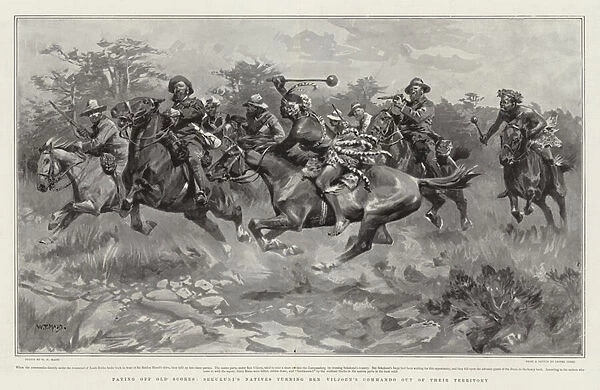 Paying off Old Scores, Sekukunis Natives turning Ben Viljoens Commando out of their Territory (litho)
