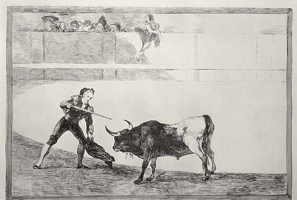 Pedro Romero killing the halted bull, plate 30 of The Art of Bullfighting, pub. 1816 (etching)