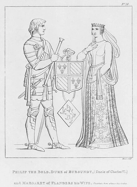 Philip the Bold, Duke of Burgundy, Uncle of Charles VI, and Margaret of Flanders his Wife (engraving)