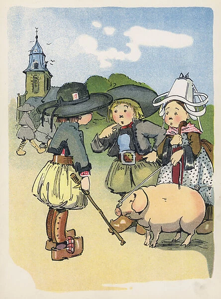 The Pig Market (colour litho)