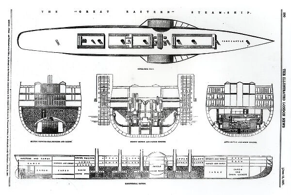 Plan and cross sections of the Great Eastern steamship