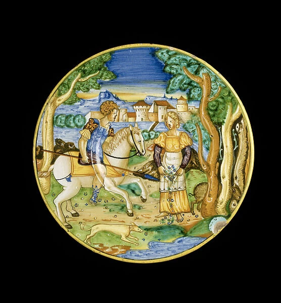 Plate with Picus and Circe by L or Lu. Ur. 1535 (tin-glazed earthenware maiolica)