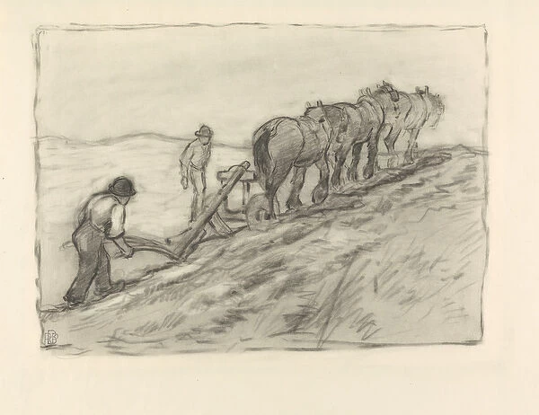 Ploughing the Hillside, c. 1905 (black crayon on paper)