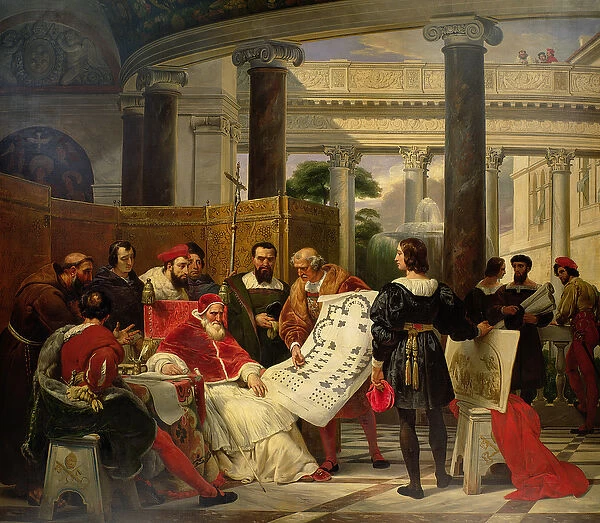 Pope Julius II ordering Bramante, Michelangelo and Raphael to construct the Vatican and St