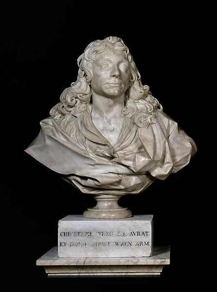 Portrait bust of Sir Christopher Wren, 17th century (marble)