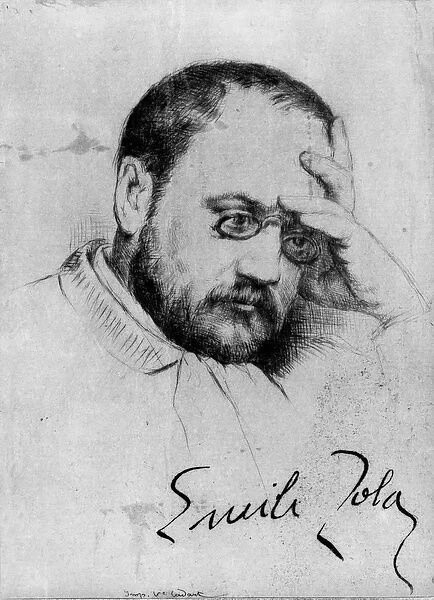 Portrait of Emile Zola (1840-1902) (pen and ink on paper) (b  /  w photo)
