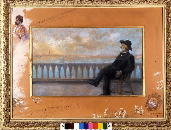 Portrait of Giuseppe Verdi, Italian composer (1813-1901), in Venice. Pastel by T