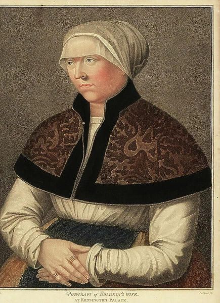 Portrait of Hans Holbein's wife Elsbeth at Kensington Palace. 1812 (engraving)