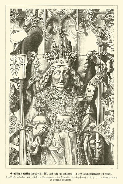 Portrait of the Holy Roman Emperor Frederick III, from his tomb in the St Stephens Cathedral, Vienna (engraving)