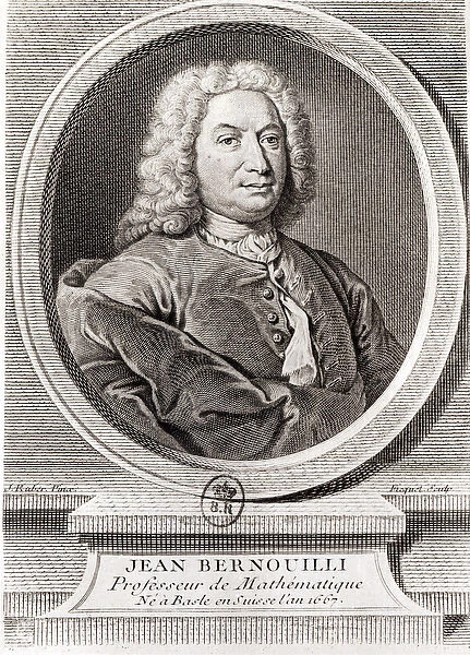 Portrait of Jean Bernoulli (1667-1748) engraved by Etienne Ficquet (1719-94) (engraving
