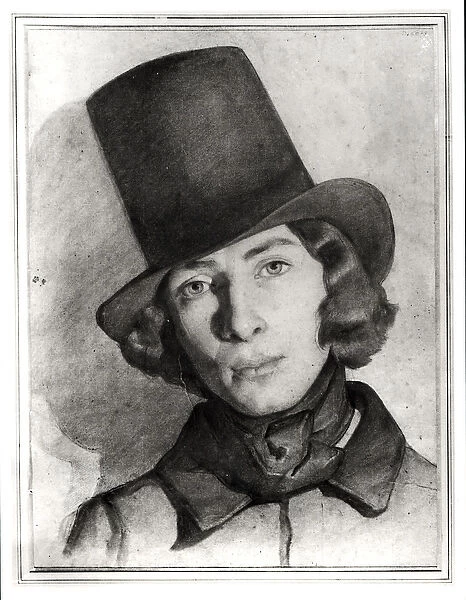 Portrait of Maurice Sand (1823-89) (gouache and pierre noire on paper) (b  /  w photo)