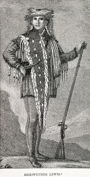 Portrait of Meriwether Lewis (1774-1809) engraved by Stuckland, published in the Analectic Magazine